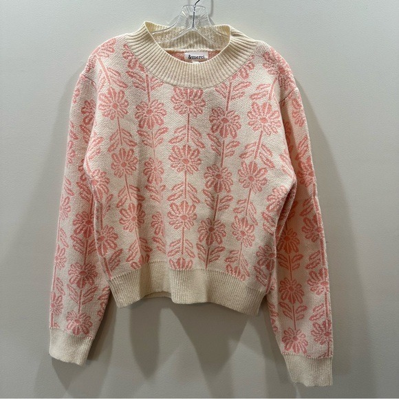 &merci Sweaters - NEW &merci Women's Size L Apolline Floral Apricot Crush Knit Sweater Pink  Cream